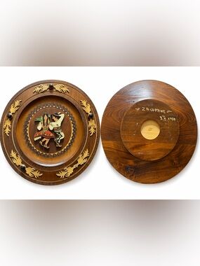 Hand-Carved Wooden Wall Plaque with Folk Dancers - Brown/Gold Accents